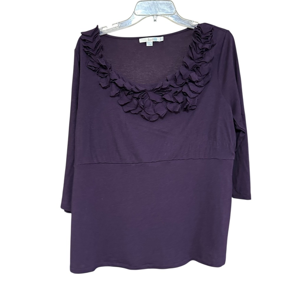 Boden Purple Ruffle Neck‎ 3/4 Sleeve Top Size 16 Coquette Feminine Office Siren